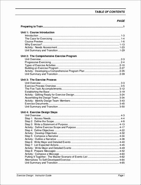 Table Of Contents Word Template Free Download