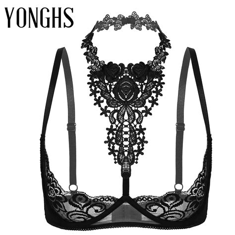 Ladies Sexy Hot Bra Erotic Lingerie Womens Floral Lace Underwired Unlined Bra Tops Halter Neck