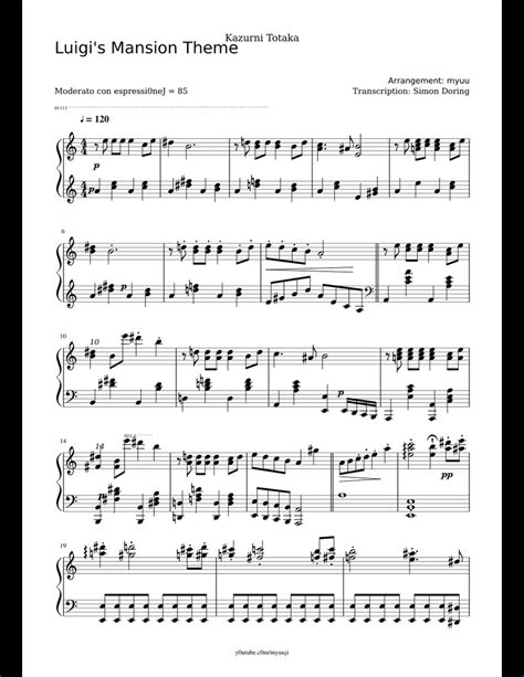 Luigis Mansion Theme Piano Version Sheet Music For Piano