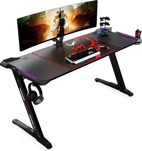 Eureka Ergonomic Gaming Tisch 153x60cm Groß Gaming Schreibtisch Mit Led