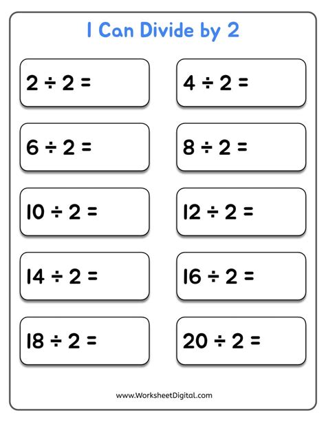 Easy Division Worksheet Ready For School Divide In 2s Math Worksheet
