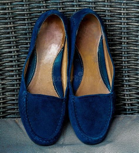 Used Womens Blue Suede Shoes Stock Photo Image Of Cushy Life 194274946