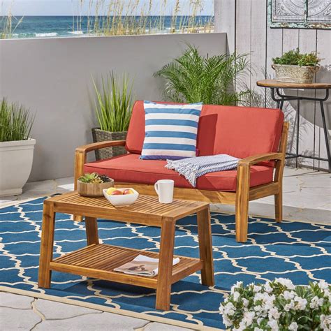 Grenada 2pc Acacia Wood Patio Chat Set Teakred Christopher Knight