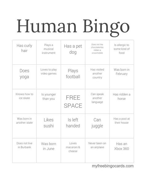 Free Printable Bingo Cards Human Bingo Bingo Template Bingo For Kids