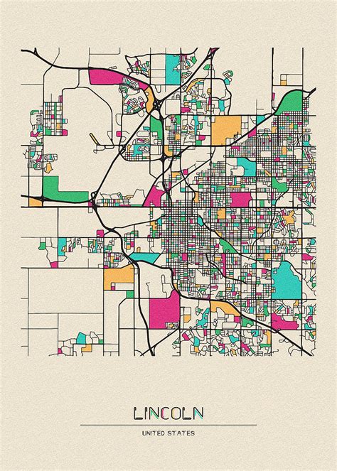 Lincoln Nebraska City Map Drawing By Inspirowl Design Pixels Merch