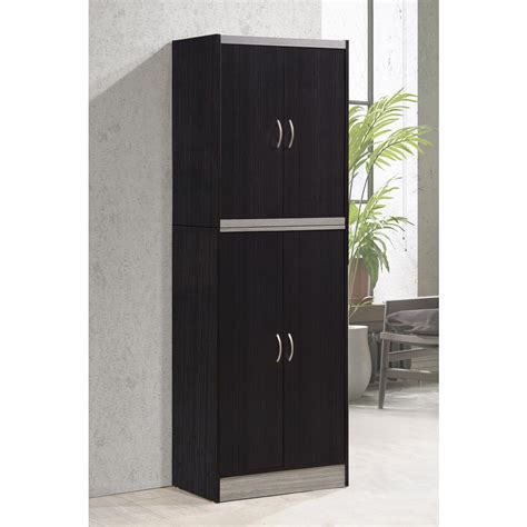 The transitional kitchen's masterpiece is the gorgeous hood with a great island! Hodedah 4-Door Chocolate-Grey Kitchen Pantry-HI224 Choco-Grey - The Home Depot