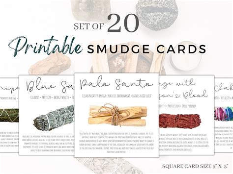 Set Of 20 Instant Download Smudge Meaning Cards Smudge Stick