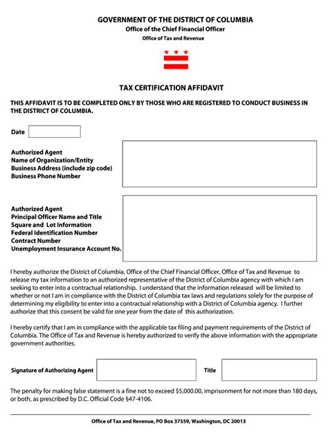 Dc Tax Certification Affidavit Fill Online Printable Fillable