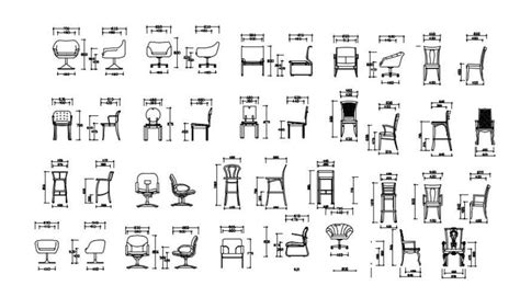 Multiple Wooden Small Chair Elevation Blocks Drawing Details Dwg File