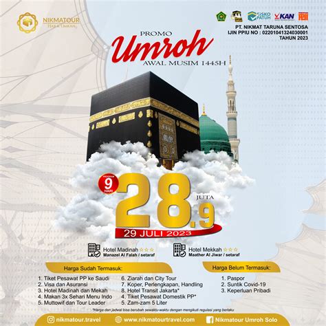Paket Umroh Rabiul Awal 1445 H Regular 9 Hari Keberangkatan 14 Oktober