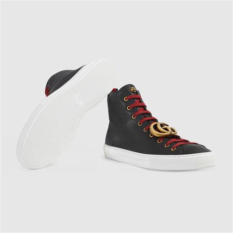 Leather High Top Sneaker With Gg Gucci Mens Sneakers 450890bxoa01066