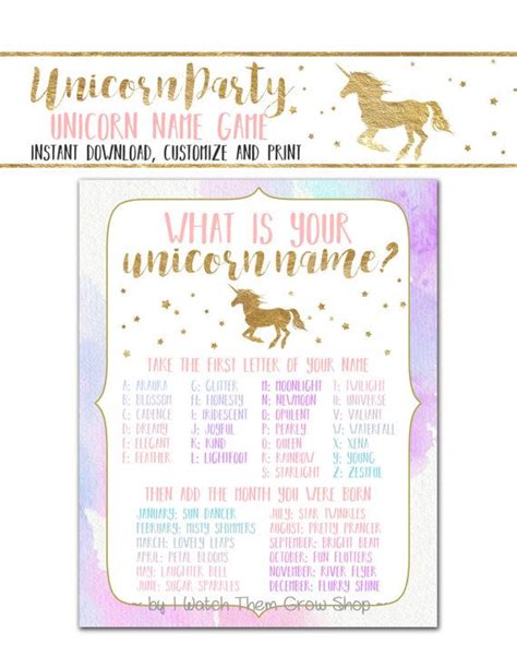 What is a good name for a golden unicorn. Unicorn Name Game Unicorn Party Game Printable | Etsy ...