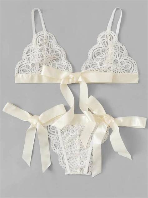 White Lace Bow Bralette Panties Set