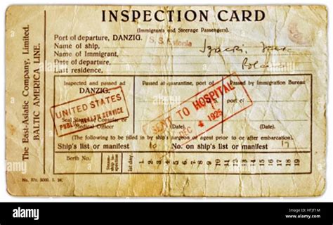 Immigration “Inspection Card” issued to migrants arriving at Ellis