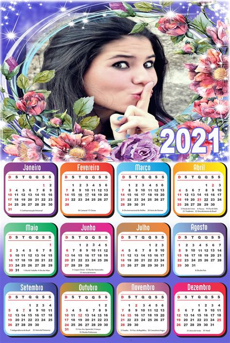 Montagem De Fotos Calendário Calendário Com Foto 2021 Floral