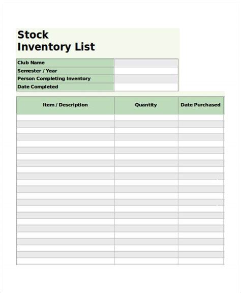 Sample Stock Inventory Sheet The Document Template