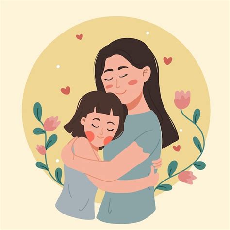 Feliz Día De La Madre Mamá Sonriente Abraza A Sus Hijos Ilustración
