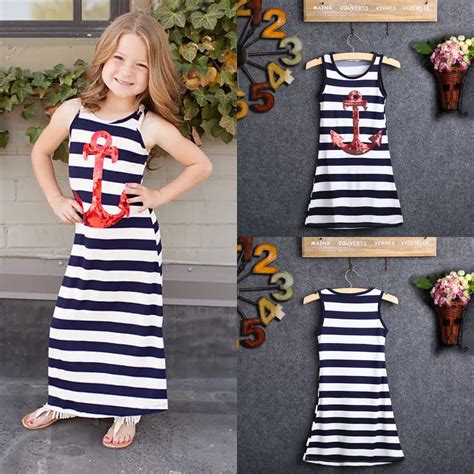 Kids Baby Girls Dress Baby Girl Fashion Anchor Navy Stripes O Neck