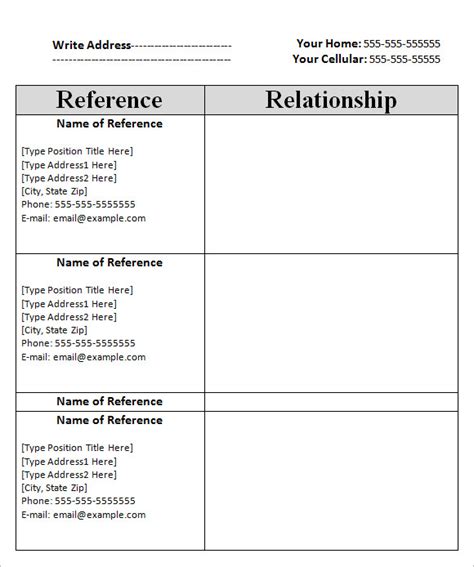 Reference Sheet Template 9 Free Samples Examples Format