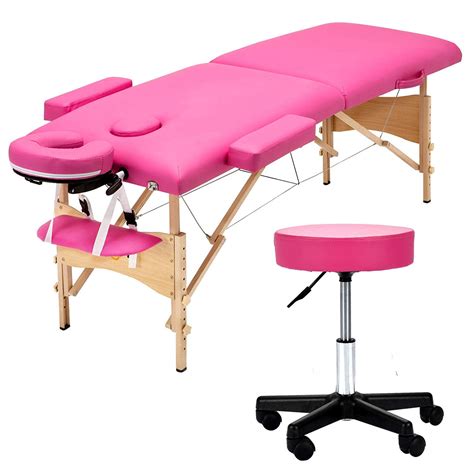 Folding Massage Bed With Stool 84 Professional 2 Fold Lash Bed With Head And Armrest Pink