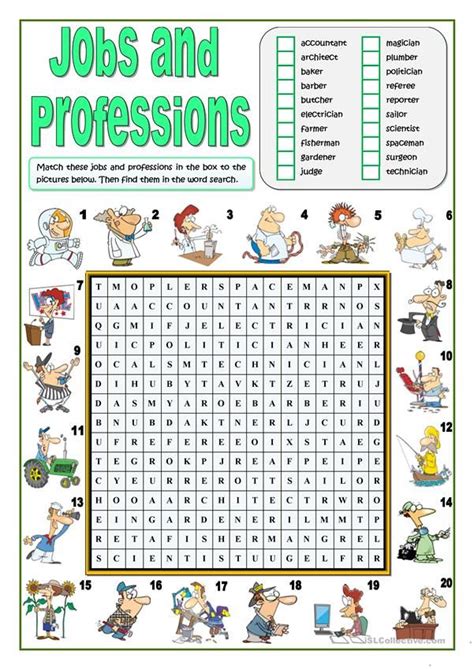 Jobs And Professions Wordsearch Worksheet Free Esl Printable