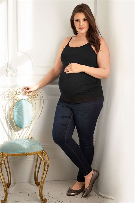 Bump It Up Maternity Black Camisole With Secret Support Plus Size 16 To 32