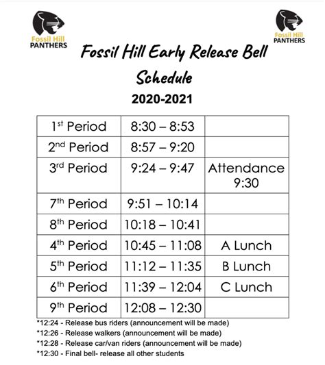 Bell Schedule Early Release Schedule