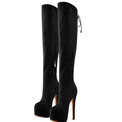 only maker shoes only maker black suede round toe platform high heels over the knee boots