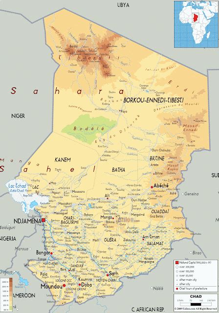 Tchad Geografiske Kort Over Tchads