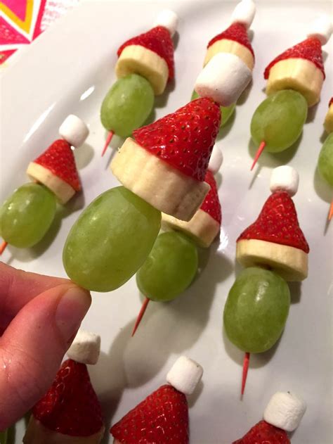 Quick appetizers easy appetizer recipes appetizers for party delicious appetizers skewer appetizers appetizer ideas christmas dinner ideas appetizers christmas party finger foods birthday appetizers. Grinch Fruit Kabobs Skewers - Healthy Christmas Appetizer, Snack or Dessert! - Melanie Cooks