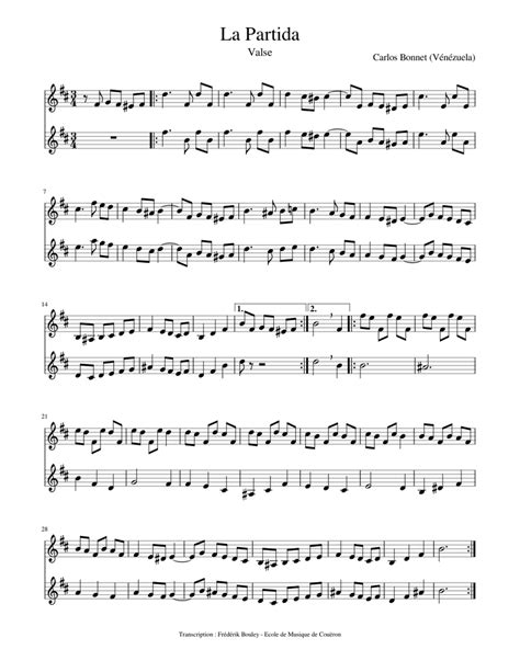 La Partida 2 Voix Sheet Music For Violin String Duet