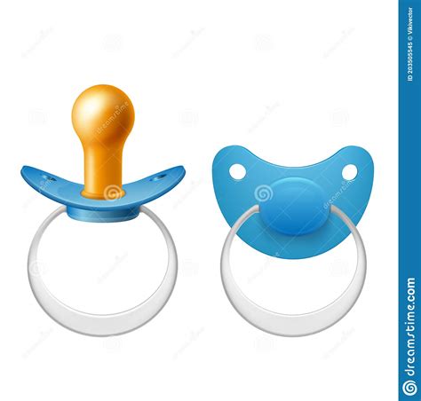 Baby Pacifier Realistic Set Latex Soother In Blue Colour Template