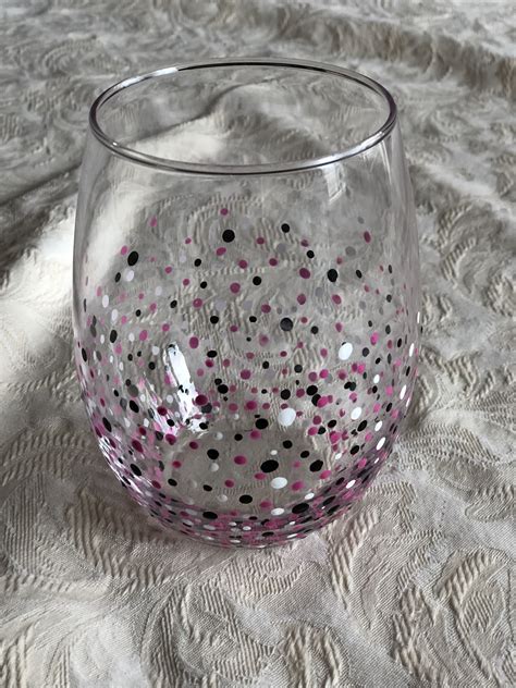 Polka Dots Painted Wine Glasses Glass Painting Stemless Wine Glass