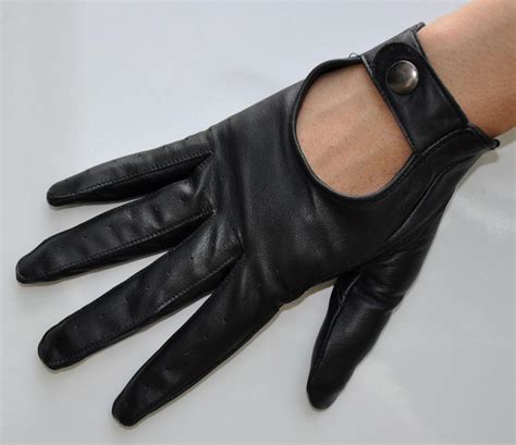 Women Genuine Goatskin Leather Wrist Gloves One Button With Hole Black Ebay
