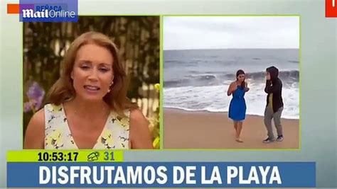 Chilean Reporters Bikini Top Falls Off During Live Broadcast Video