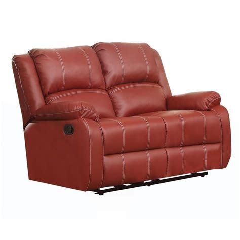 Faux Leather Upholstered Metal Loveseat With Dual Recliner Red
