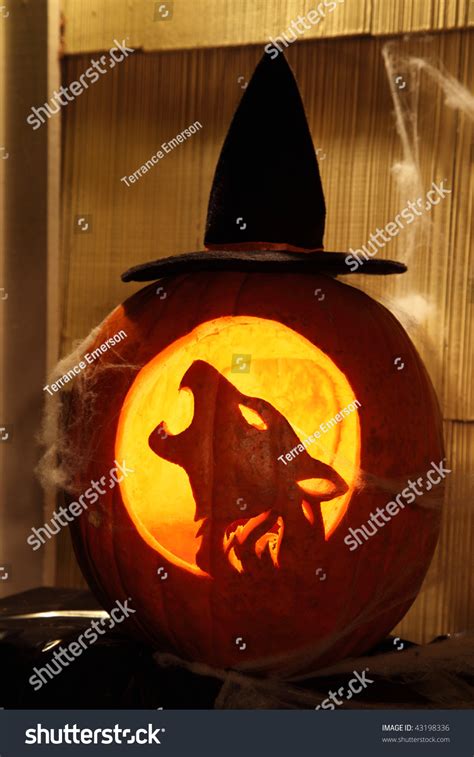 Halloween Pumpkin Carved Into Wolf Pattern Jack O Lantern