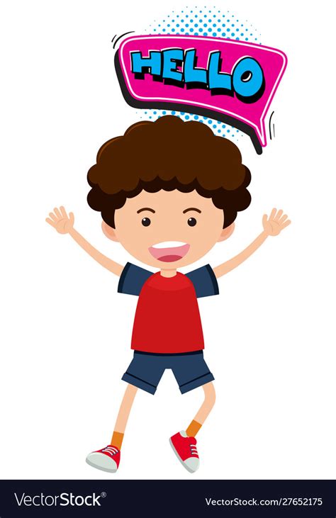 Boy With Expression Word Hello Royalty Free Vector Image