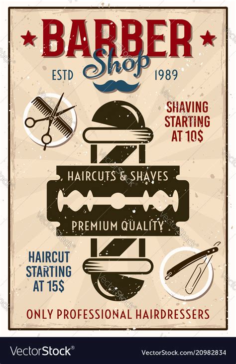 Create your own retro rock music poster. Barber shop vintage poster with pole and blade Vector Image