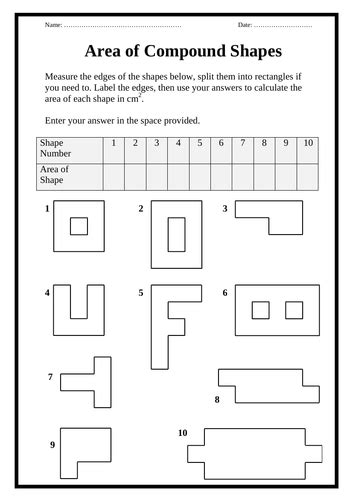 area  compound shapes worksheet teaching resources