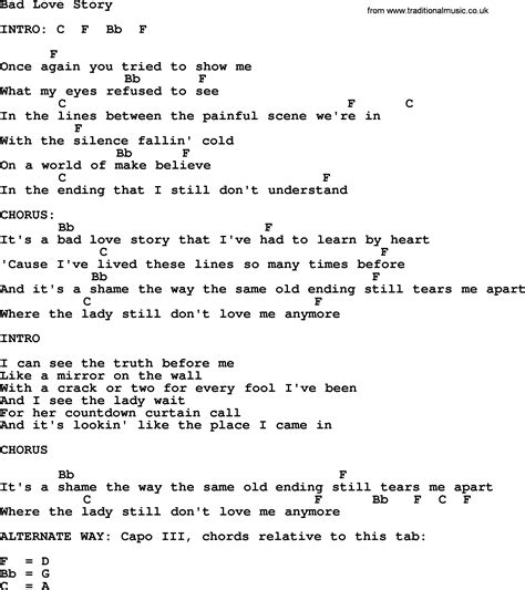 Kris Kristofferson Song Bad Love Story Lyrics And Chords