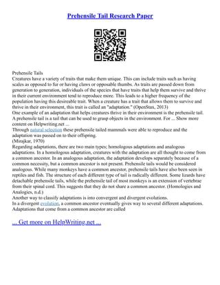 Prehensile Tail Research Paper | PDF