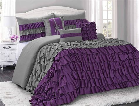 Shop for purple comforter king online at target. HIG 7 Piece Comforter Set King-Purple and Gray Microfiber ...
