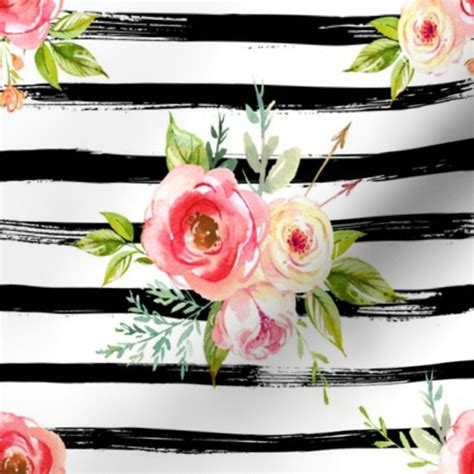 Natural Rose Florals Black And White Spoonflower