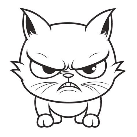 An Angry Cat Drawing In Black And White With Angry Expression Vector
