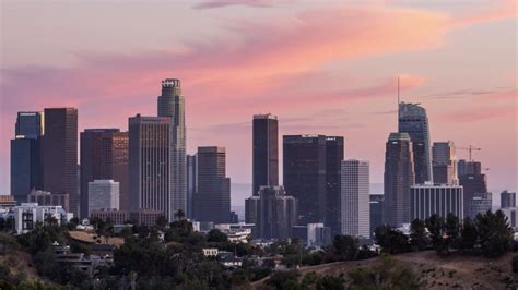 4k Downtown Los Angeles Skyline Day To Night Pink