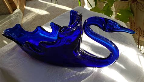 Vintage Cobalt Blue Hand Blown Glass Swan Collectible Cobalt Etsy