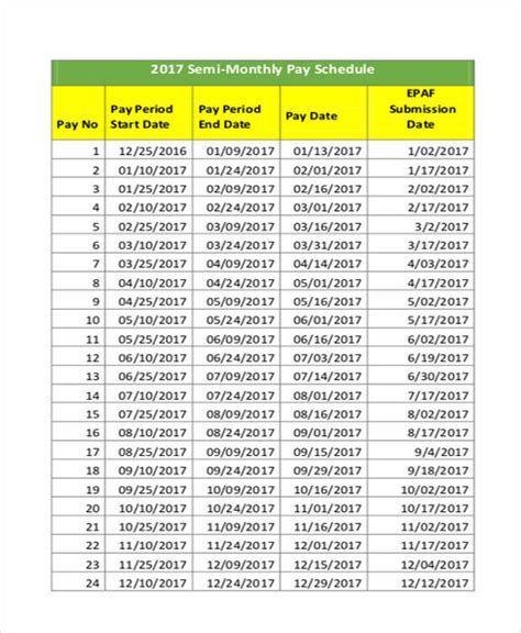 Pay Schedule Template