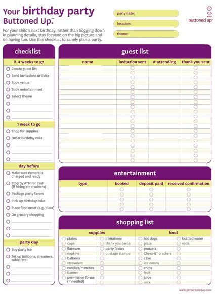 Well you're in luck, because here they come. Birthday Party Planner Form- helps kids realize what goes ...