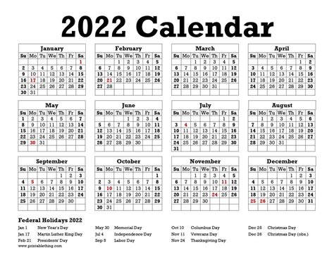 2022 Calendar Printable One Page Printable Monthly Calendar 2022